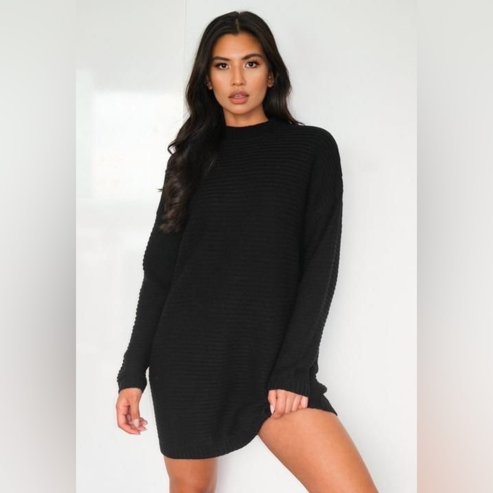 Missguided Knit Sweater Dress in Black, Size‎ S/M